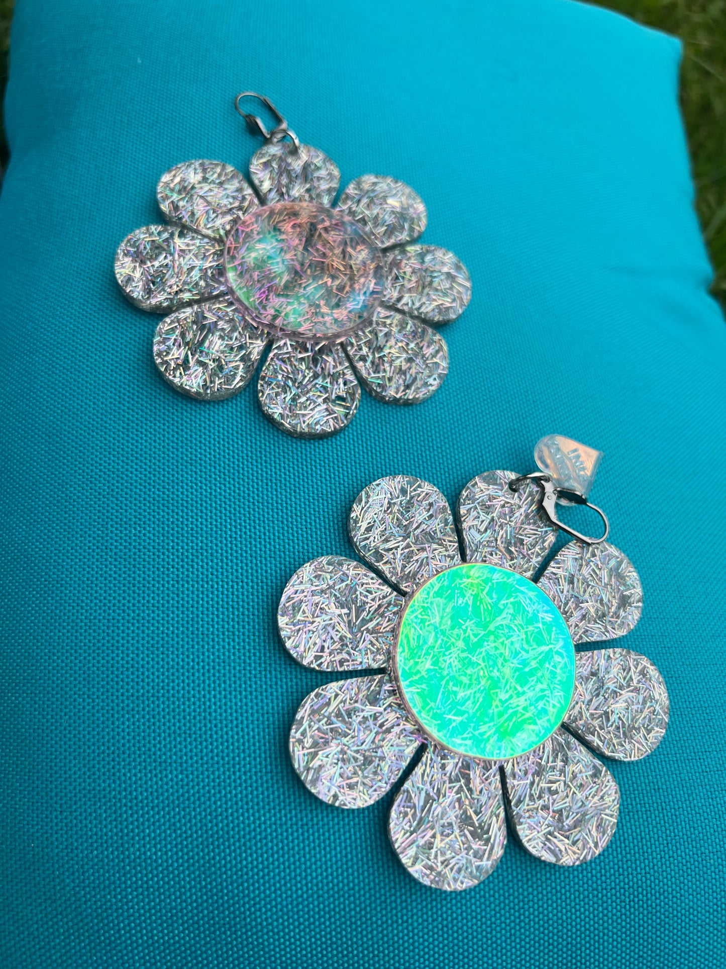 Silver Glitter Flower Power Earrings