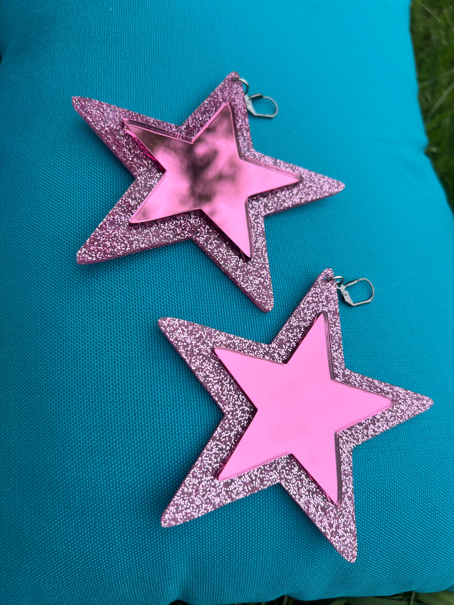 Pink Glitter Mirror Star Earrings