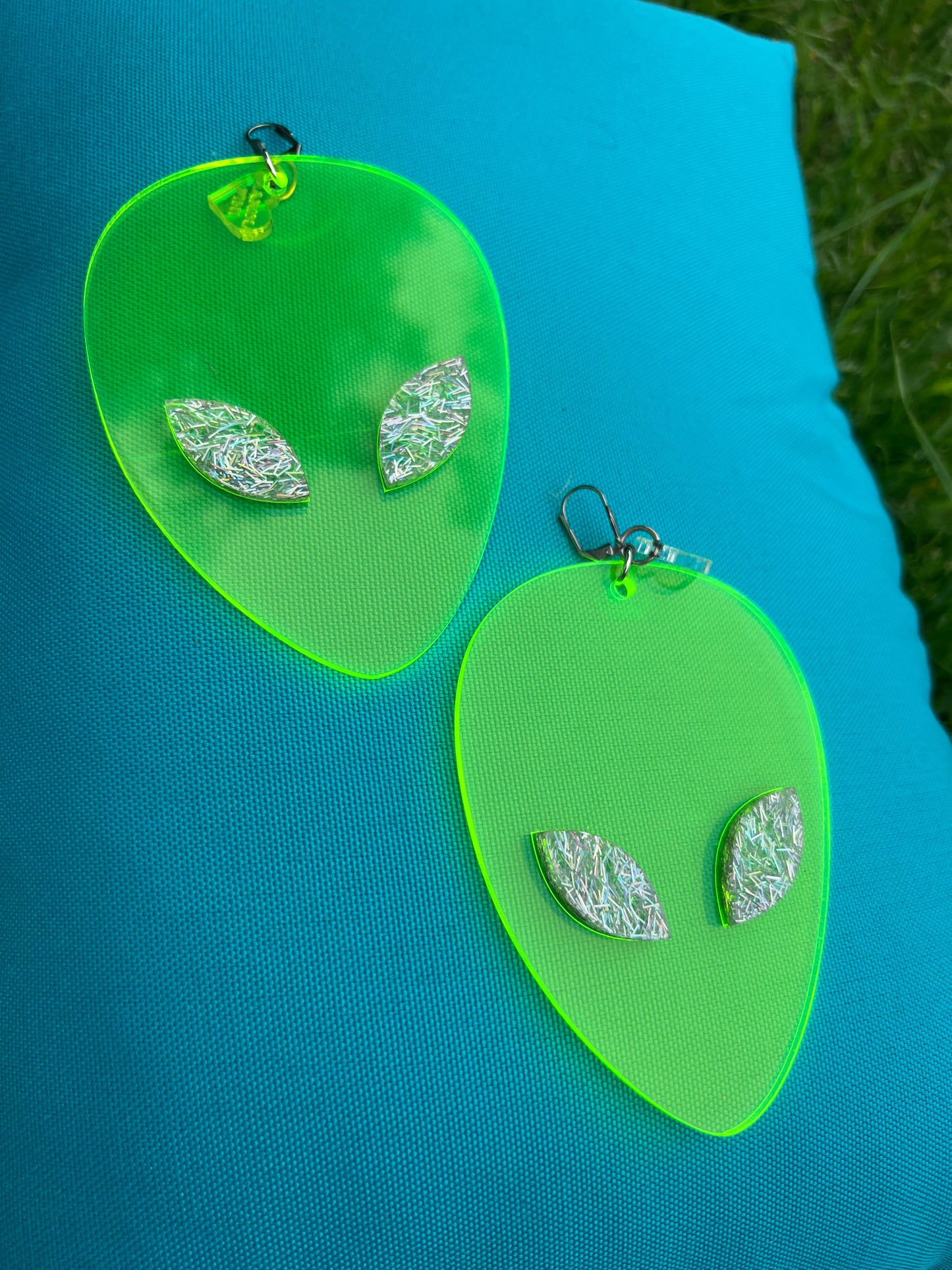 Neon Green Alien Earrings