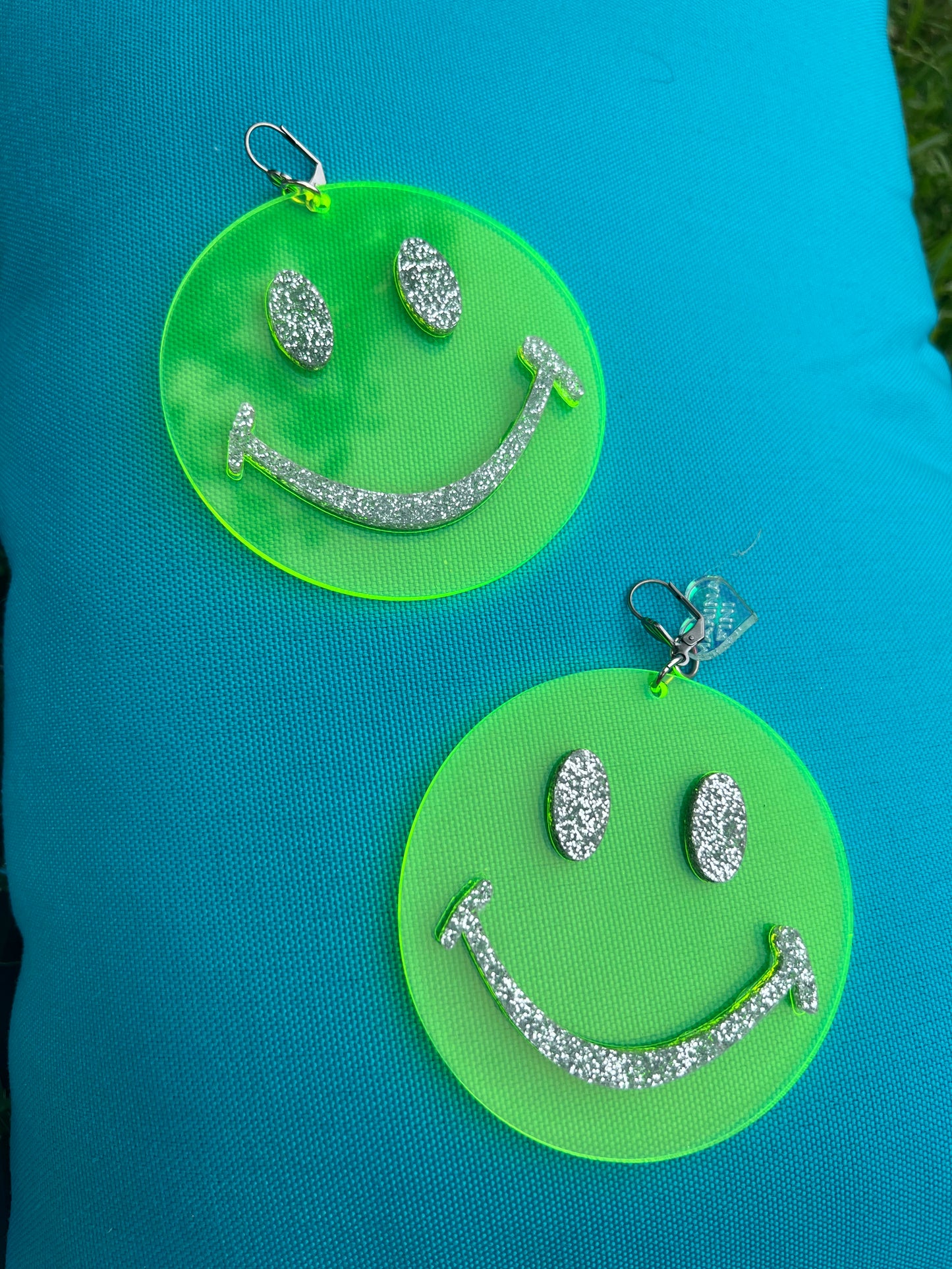 Neon Green Smiley Face Earrings