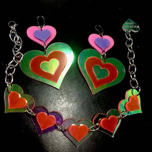 Holographic neon Love Choker & Earrings Set
