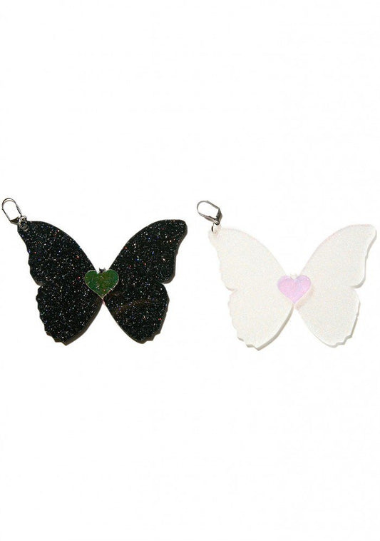 Black And White Heart Butterfly Earrings