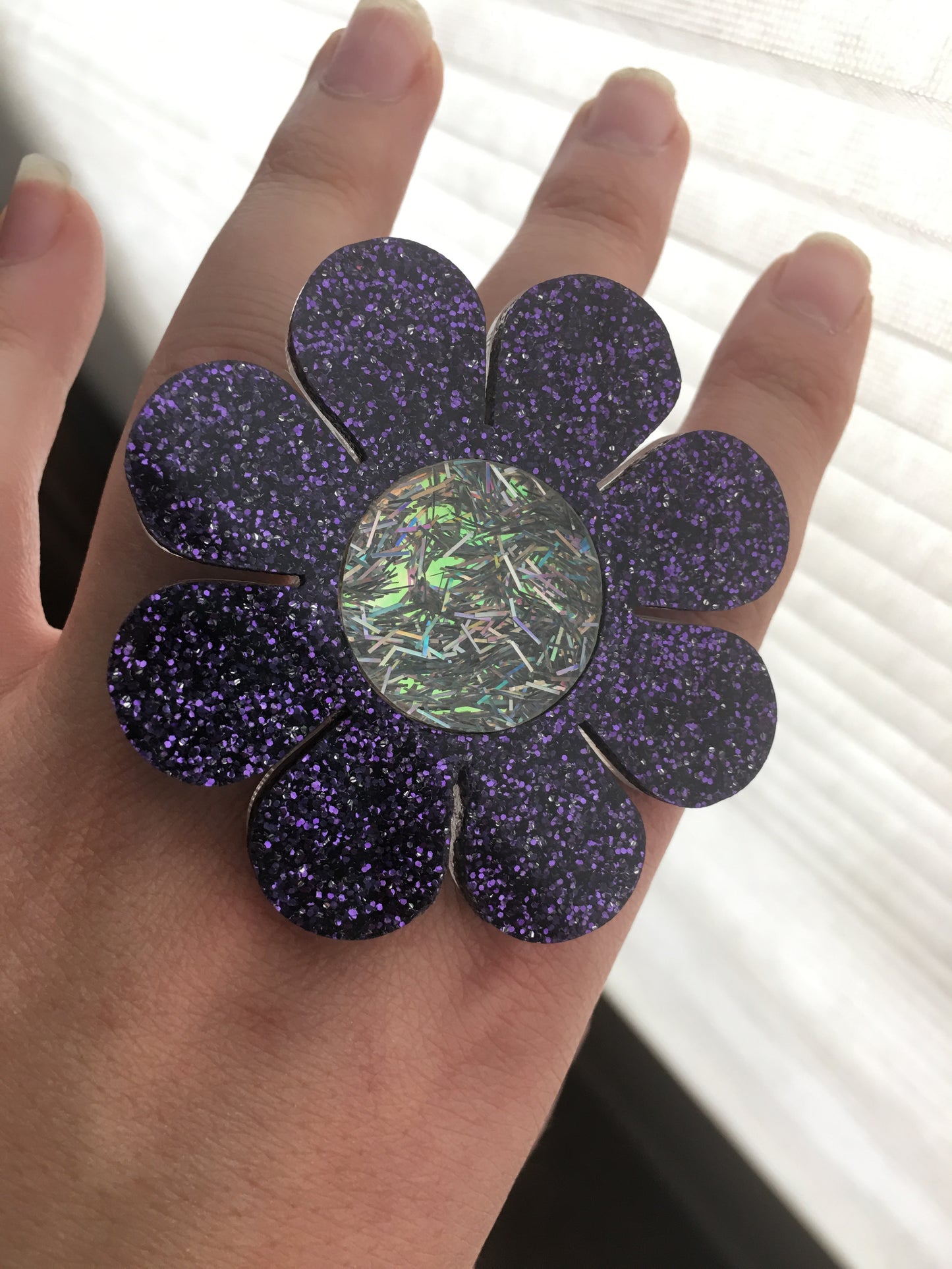 Purple Glitter Flower Power Ring