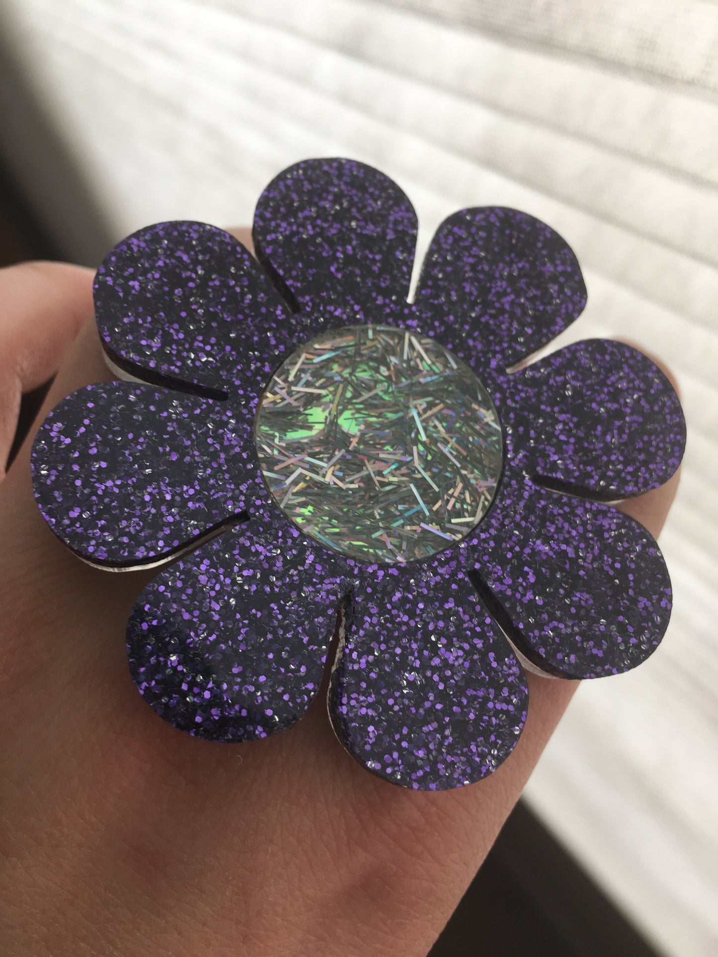 Purple Glitter Flower Power Ring