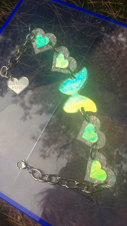 Holographic Glitter Heart Love Butterfly Choker