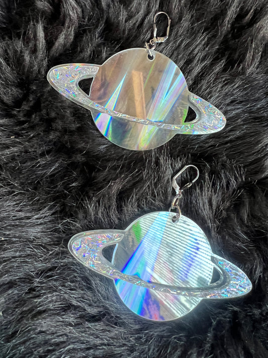 Rainbow flash Saturn Earrings
