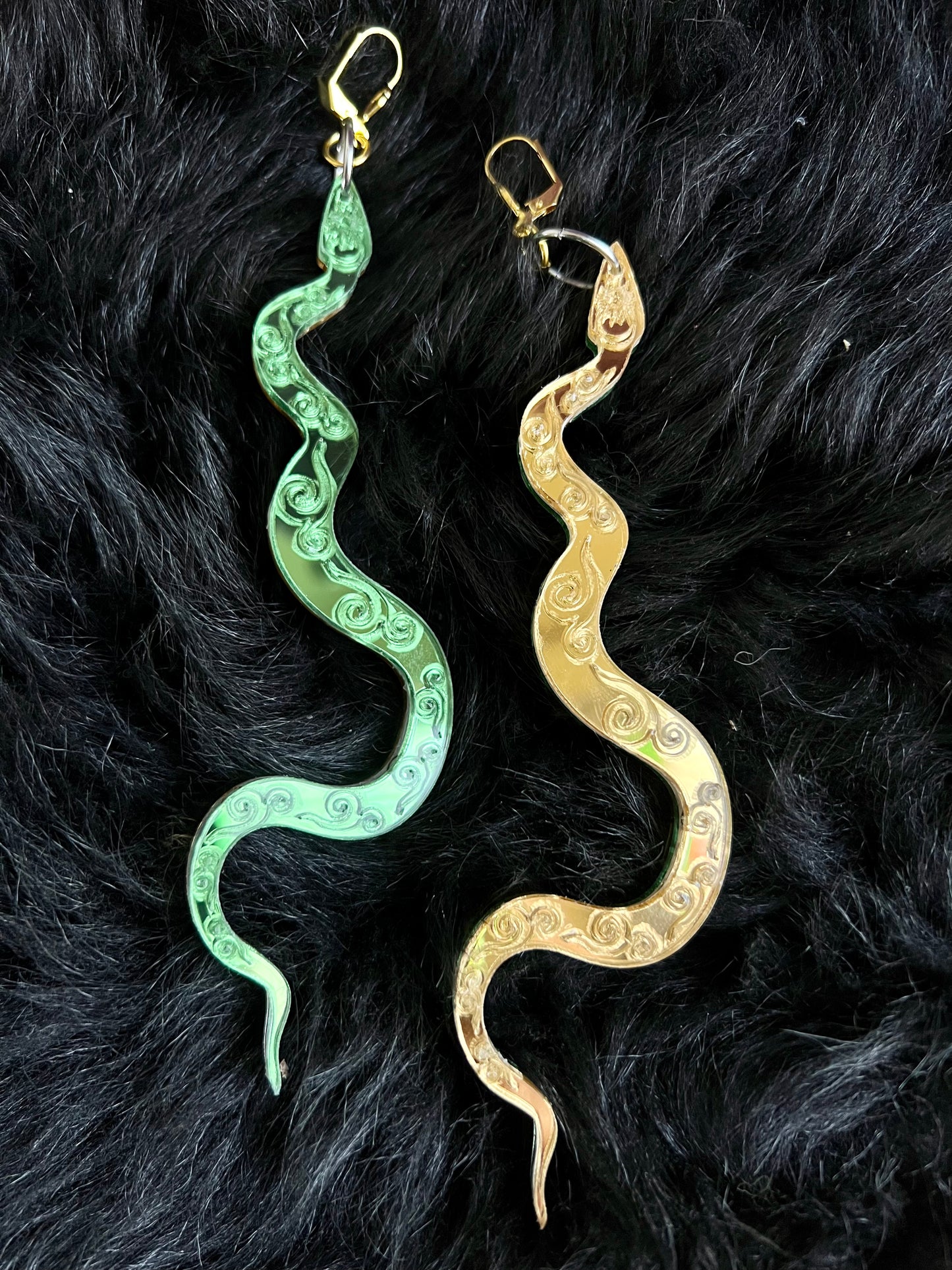 Green goddess Snake Earrings