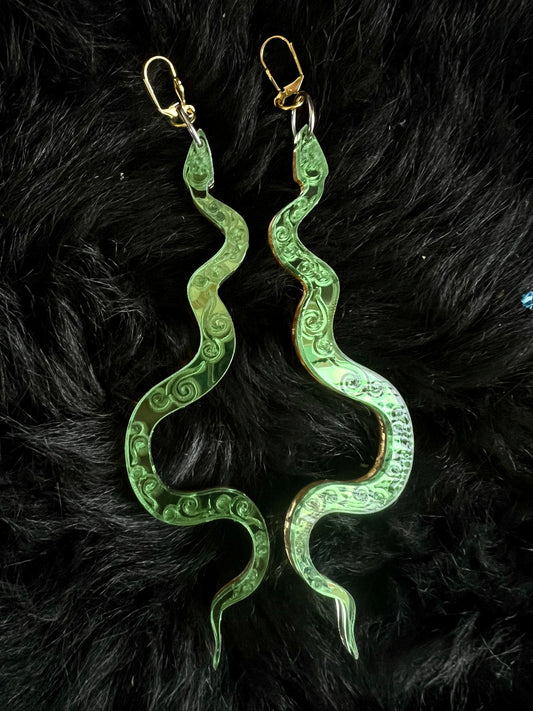 Green goddess Snake Earrings
