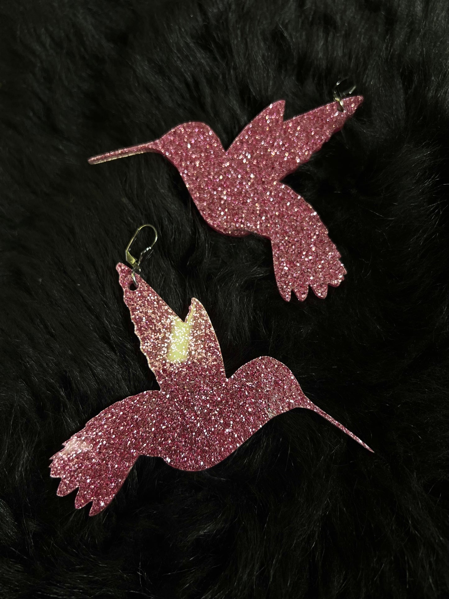 Pink glitter Hummingbird earrings