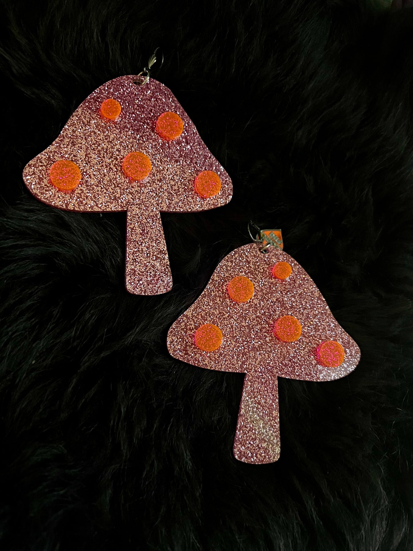 Neon Pink glitter mushroom magic Earrings