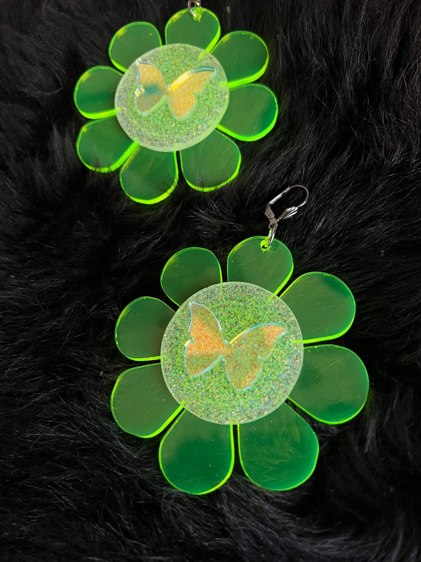 Neon green Butterfly Flower Power Earrings