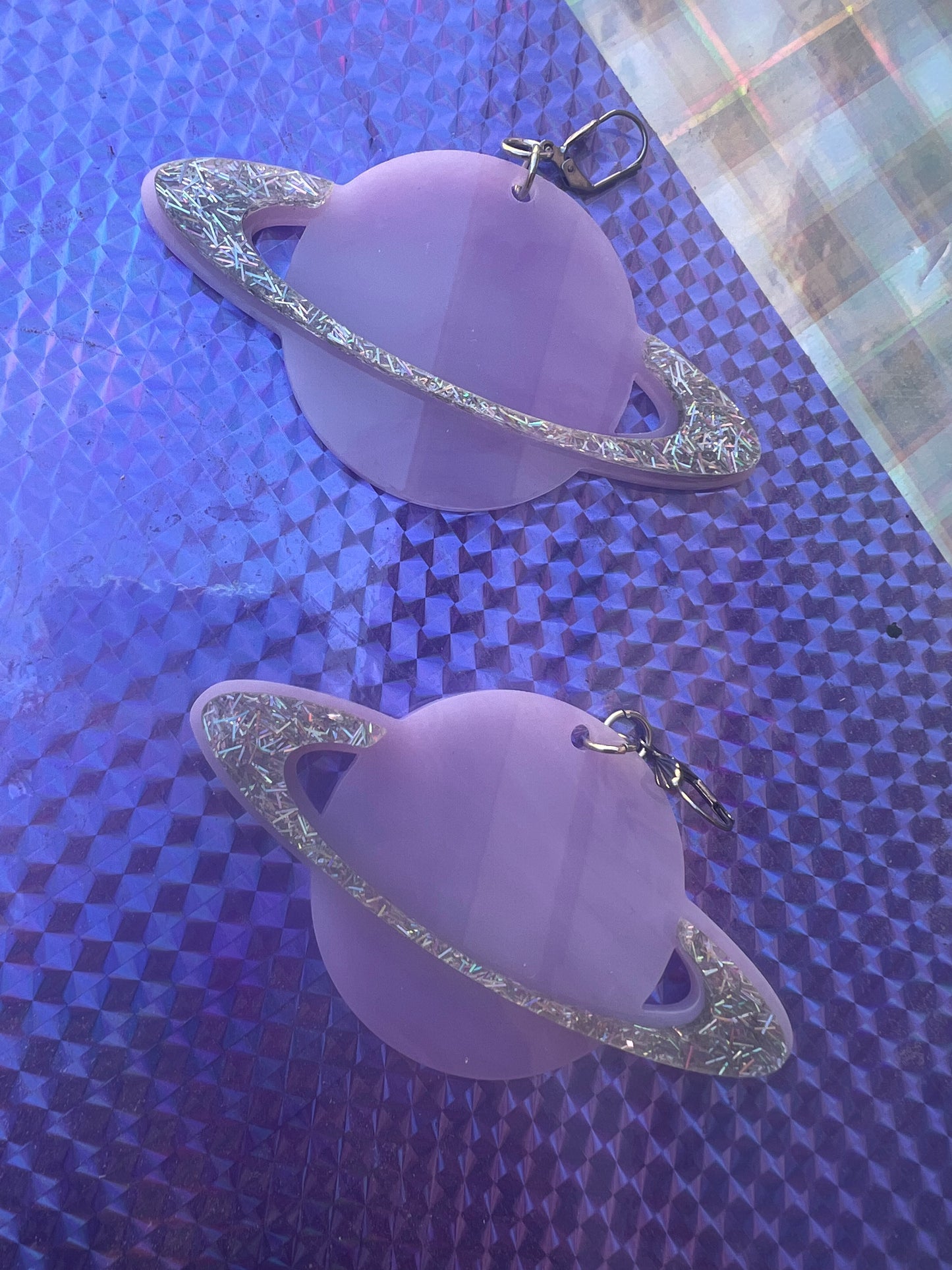Lavender glitter dreams Saturn Earrings