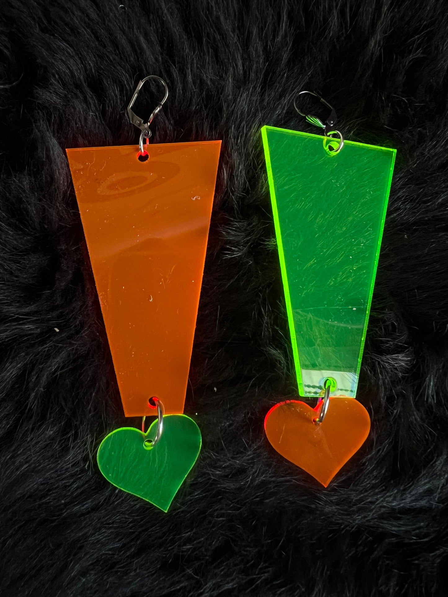 !! Exclamation neon pink & green Earrings