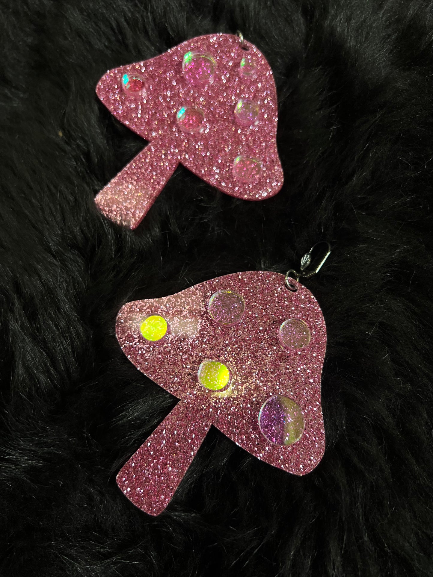 Pink glitter mushroom magic Earrings