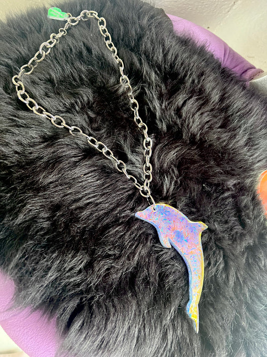 Holographic dolphin necklace