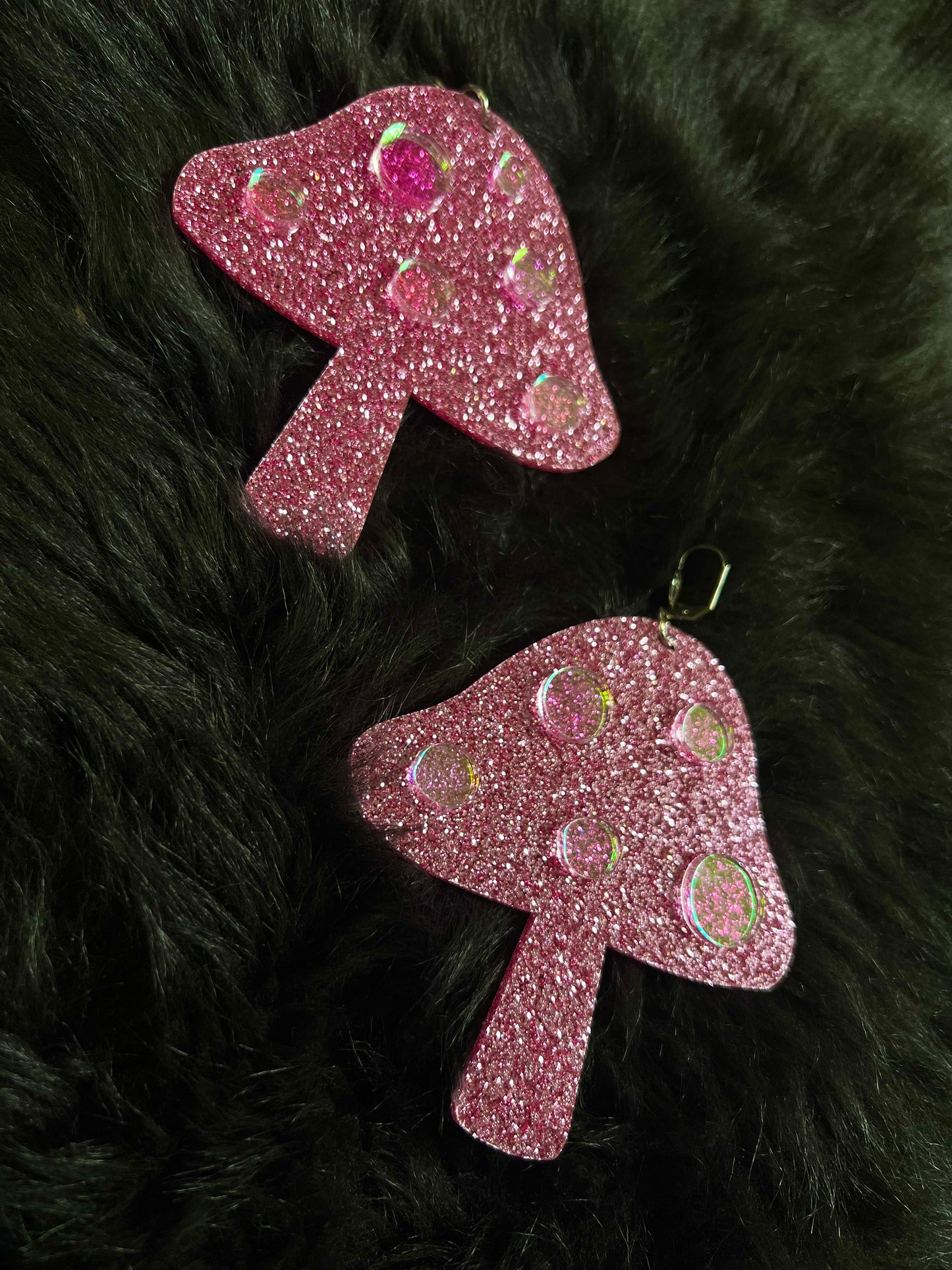 Pink glitter mushroom magic Earrings
