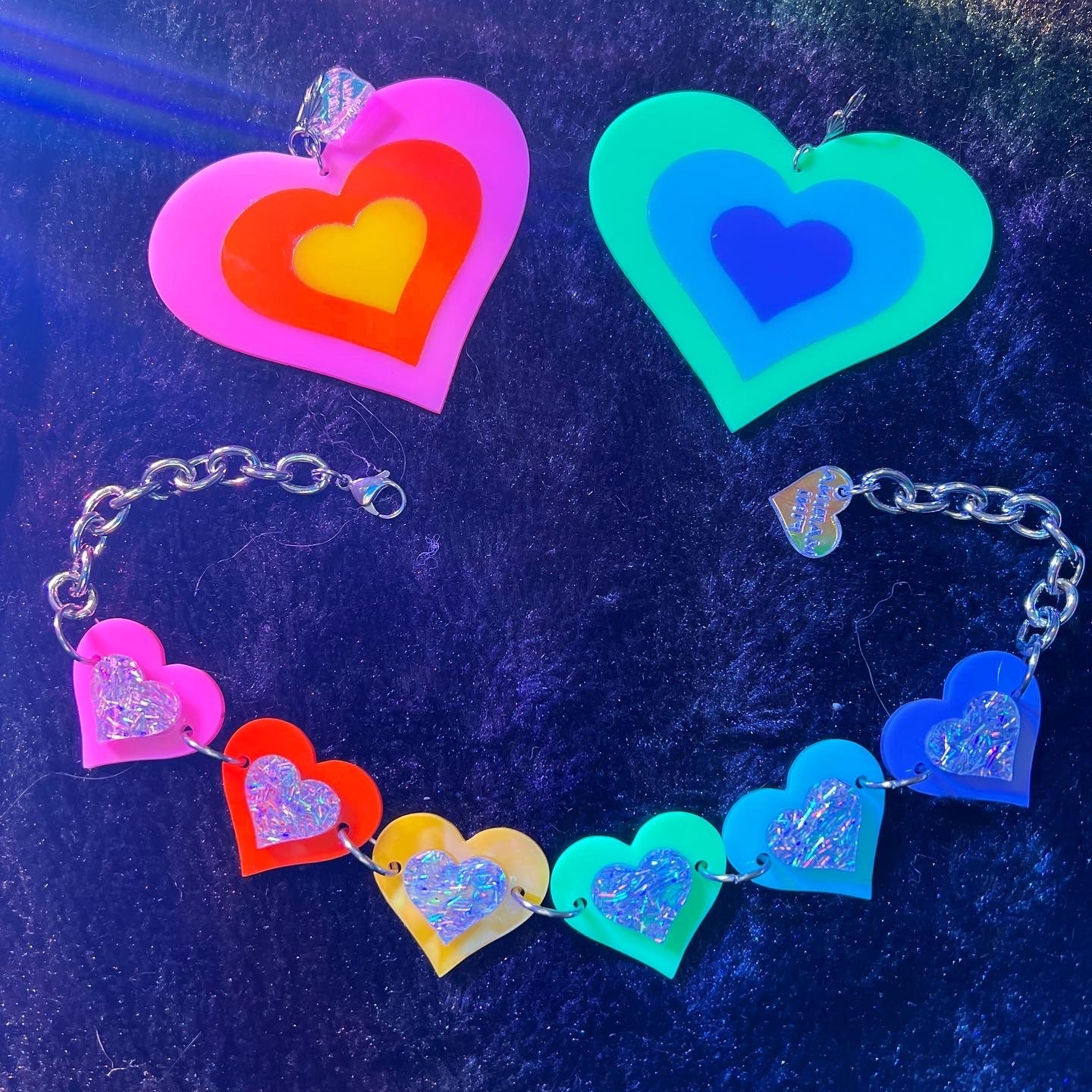 Rainbow Heart Love Choker And Earrings Set